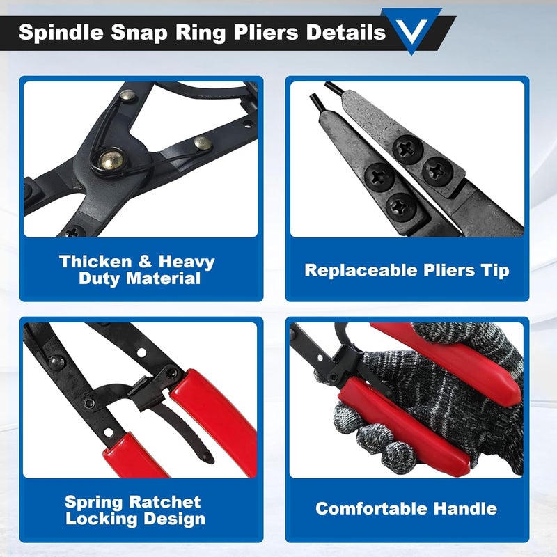 Popbee 38700 Spindle Snap Ring Pliers, Internal External Heavy Duty Plier Circlip Installation Removal Red Automotive Tool Kit for Ford Pickups 2007 and Newer with Ratcheting Lock Mechanism - Image 3